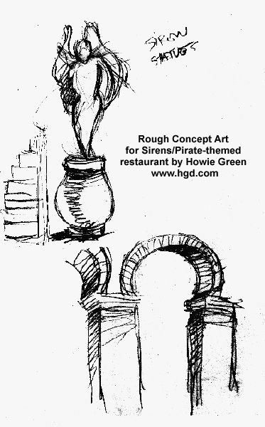 Siren sculpture and arch detail